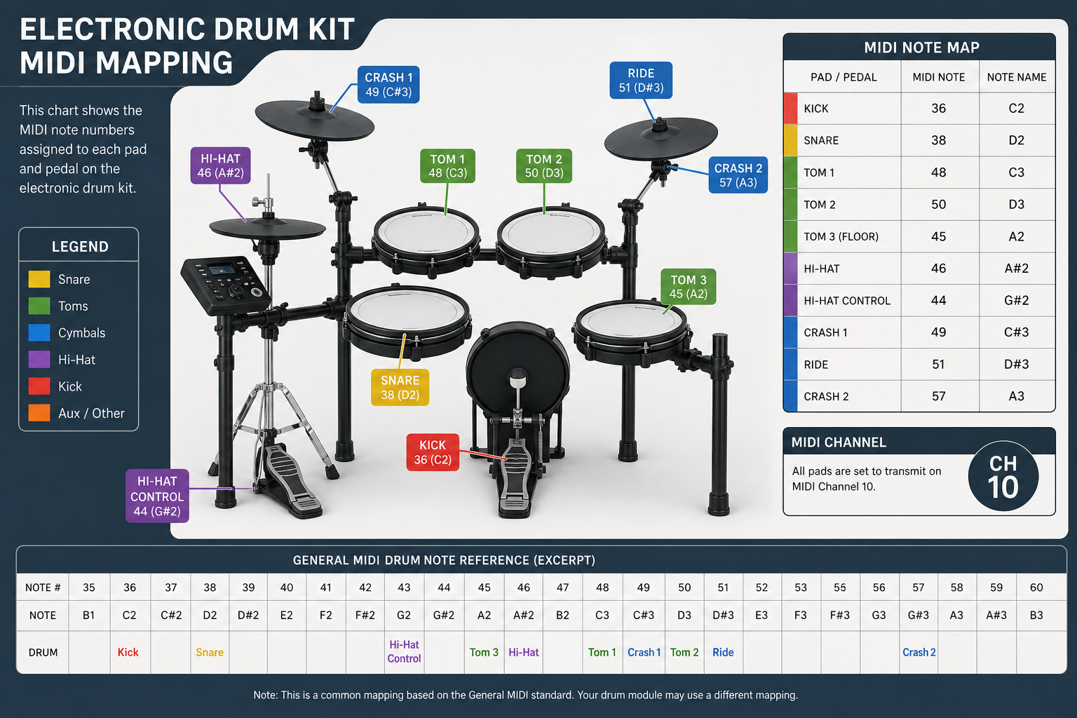 Electronic drum kit MIDI mapping