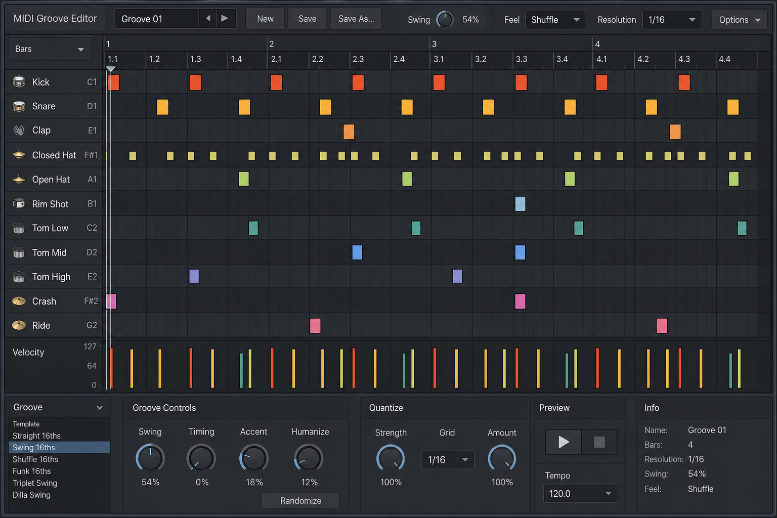 MIDI groove editor