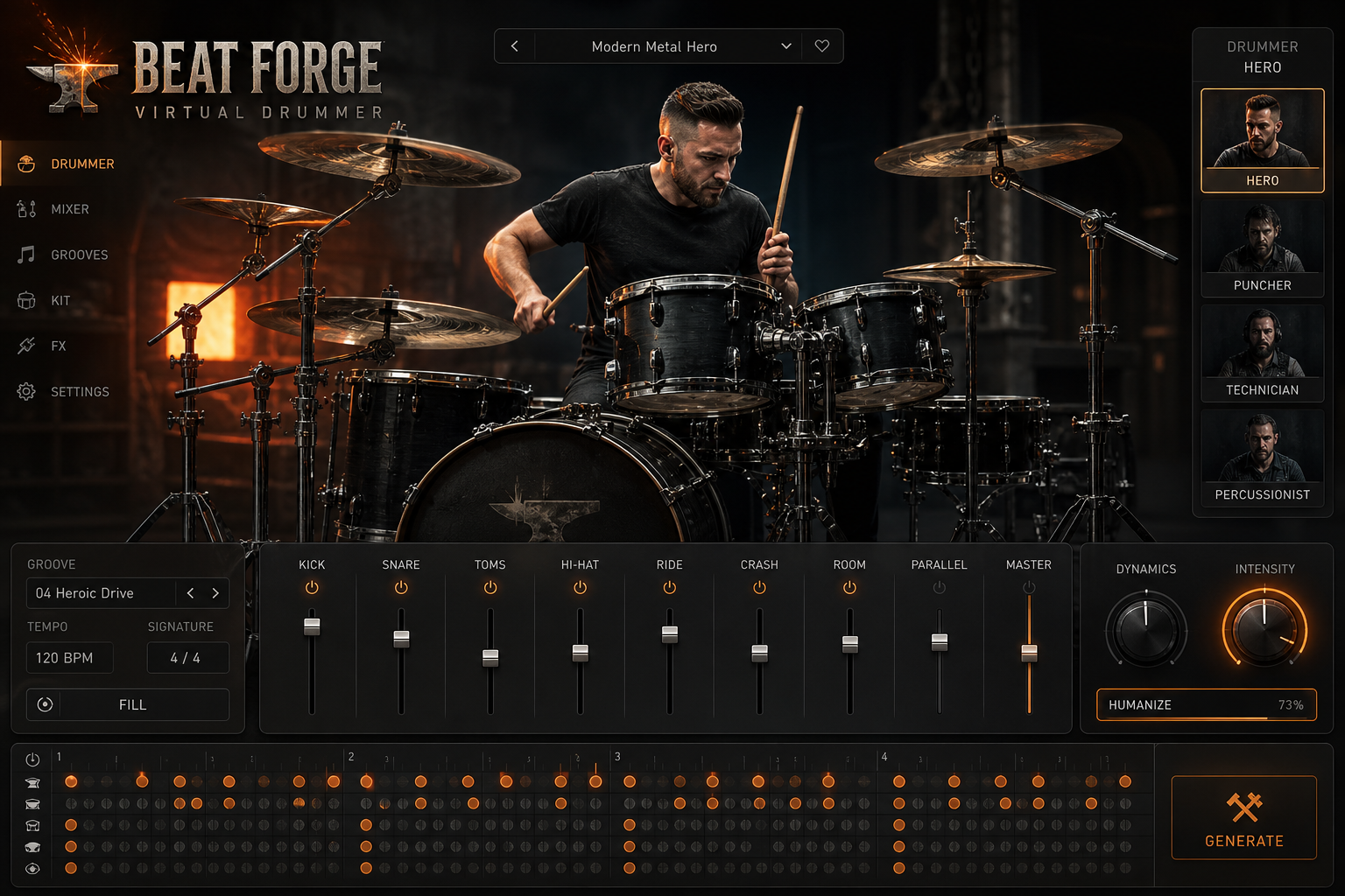 BEAT FORGE virtual drummer interface